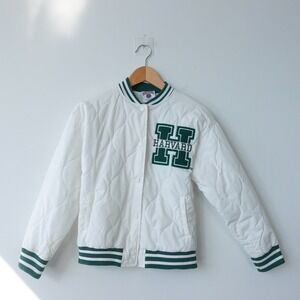 Preppy Blokecore Ivy Jacket‎ Girls 11 12 White Varsity Quilted Kidcore HARVARD